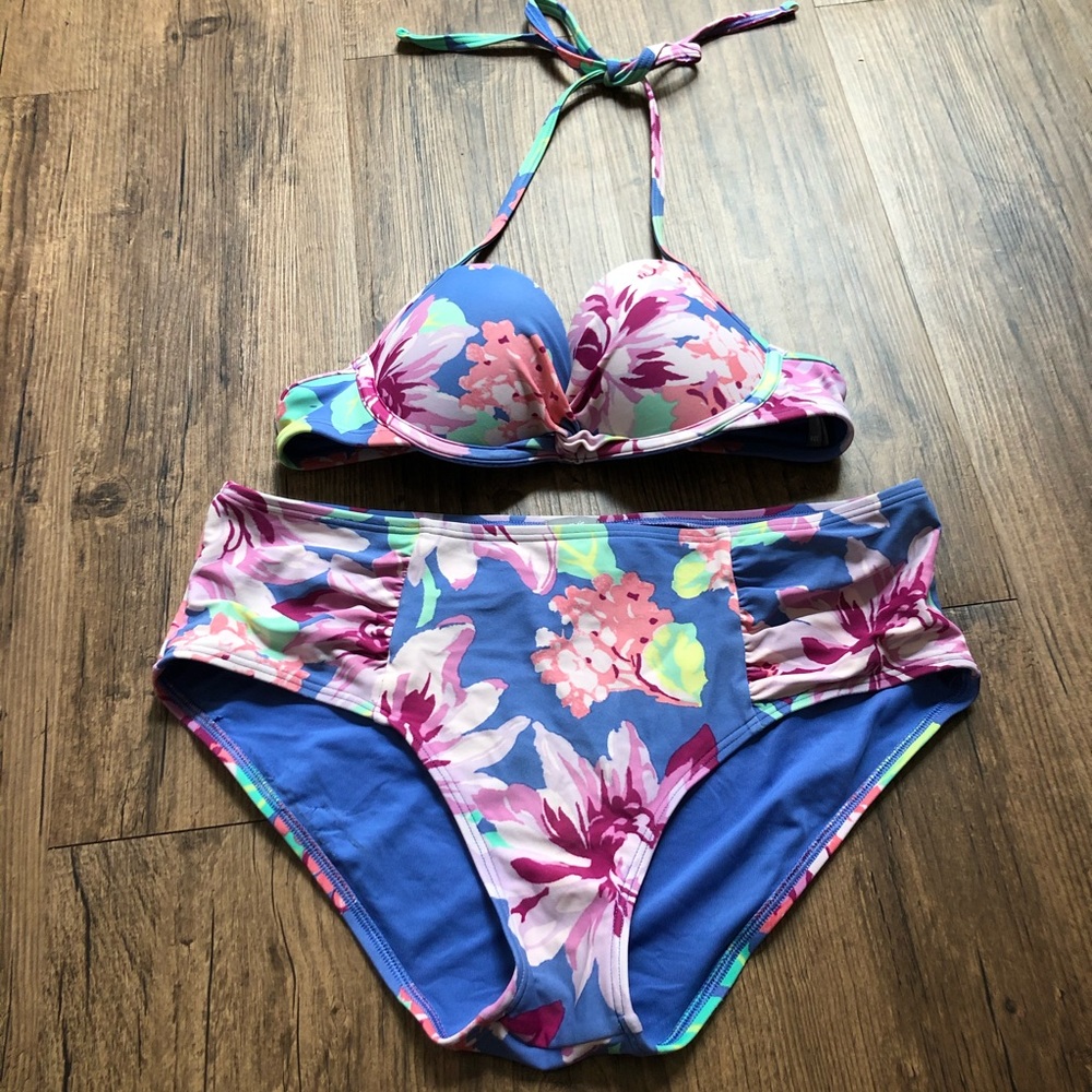 Purple floral high waisted bikini